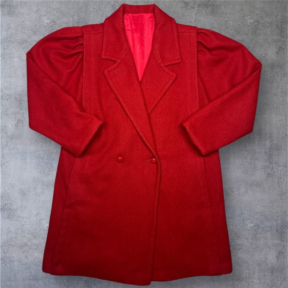 Vintage Red Wool Overcoat XL USA Made Thinsulate Lined Double Breasted Warm